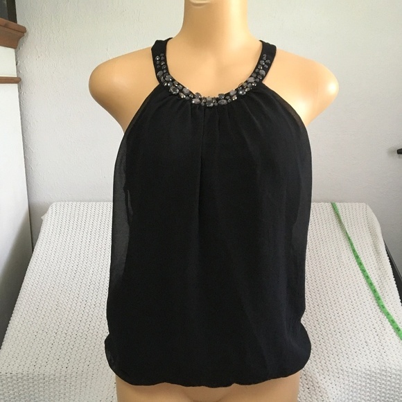 EXPRESS Tops - EXPRESS BLACK SLEEVELESS BLOUSE WITH SHEER OVERLAY AND JEWELS SIZE WOMAN LARGE